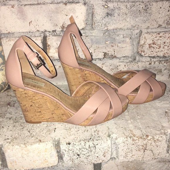 Zara Shoes - Zara nude patent leather wedges
